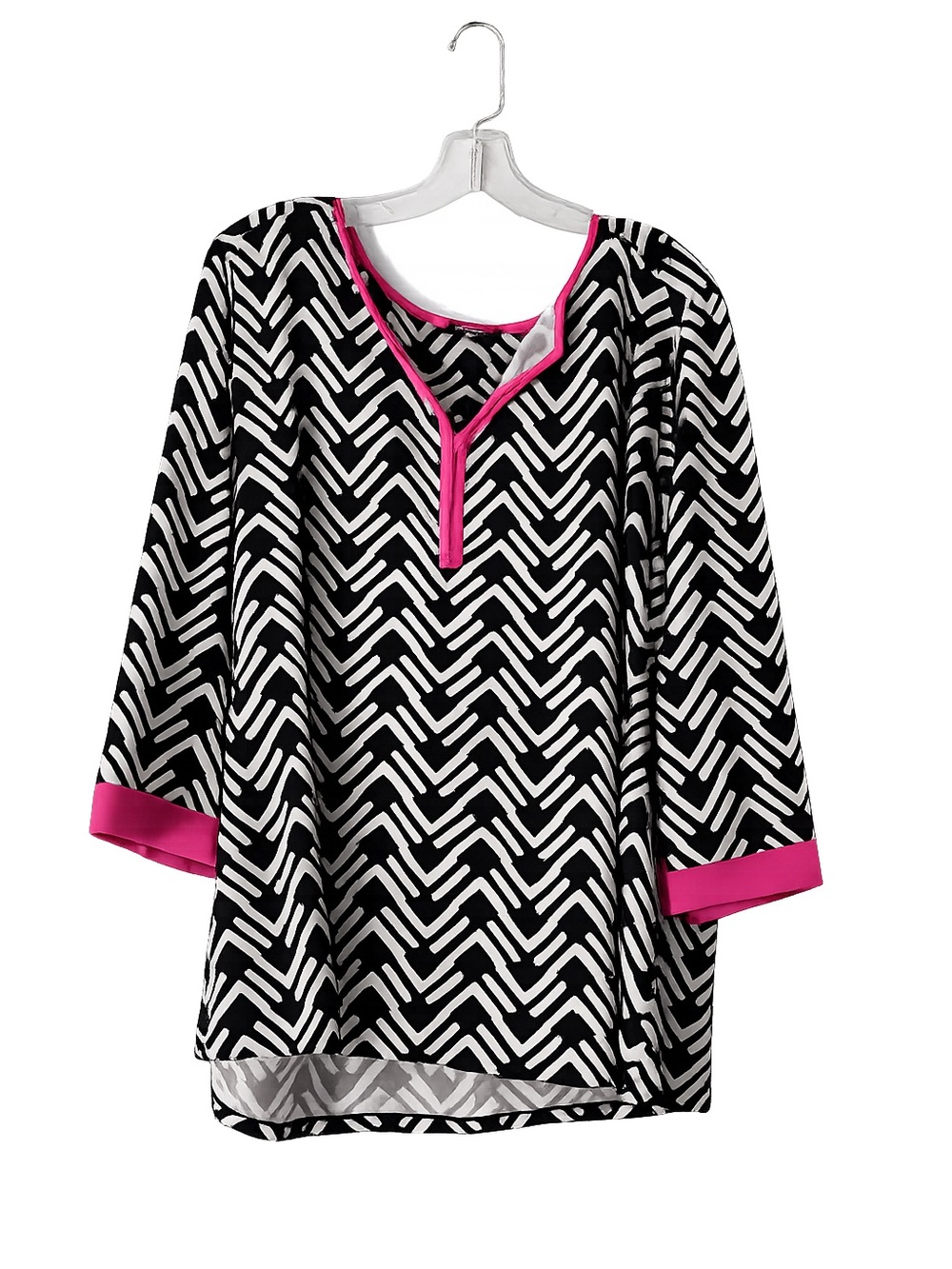 Notations Black and White Chevron Tunic with Pink Trim